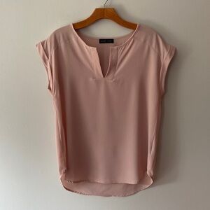 Mandy Evans Cap Sleeve Split-Neck Blouse Nude Pink Size Medium